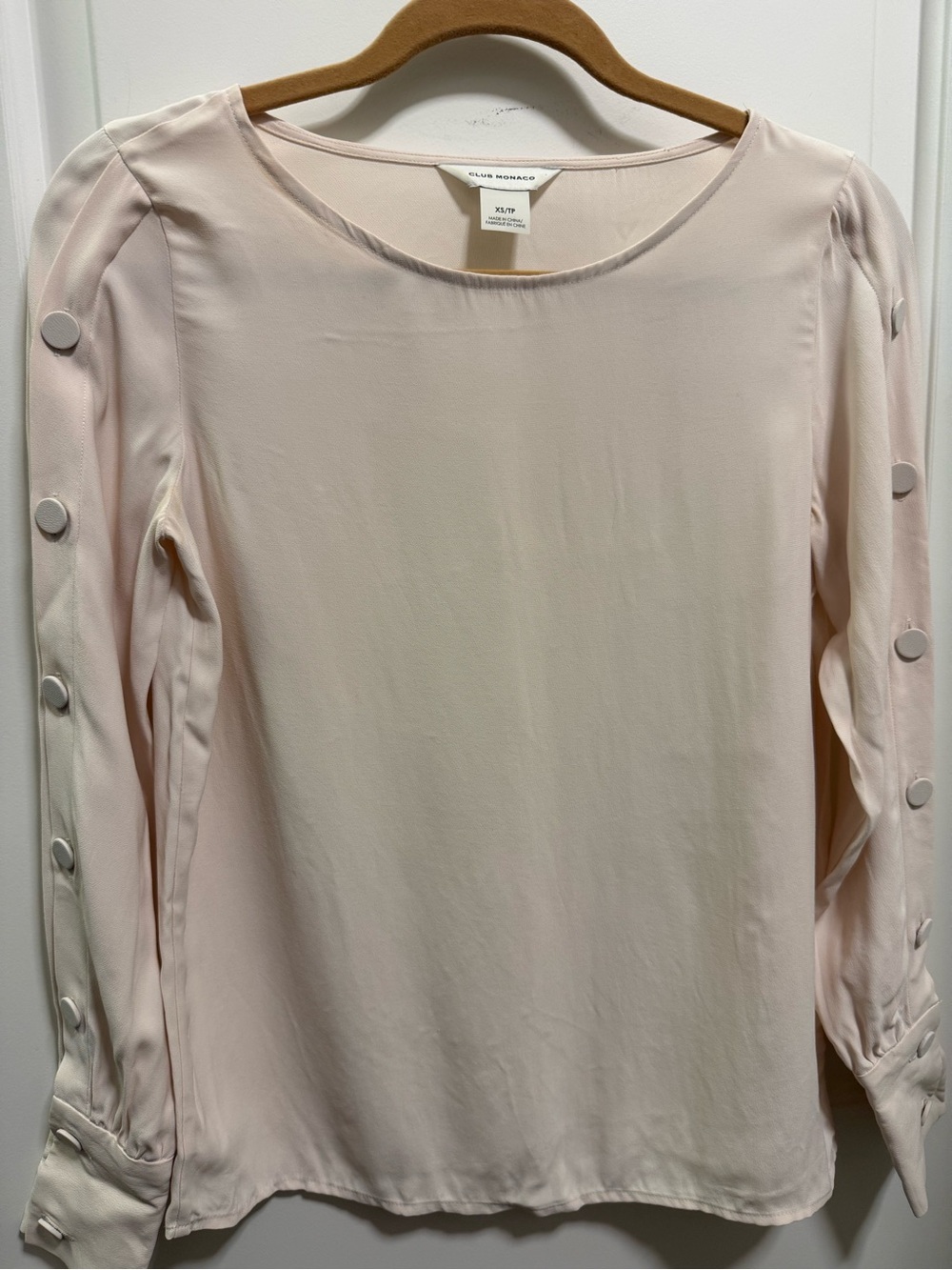 Club Monaco Soft Blush Button-Detail Long Sleeve Blouse